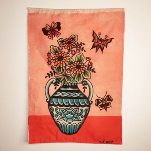tea towel with vase illustration